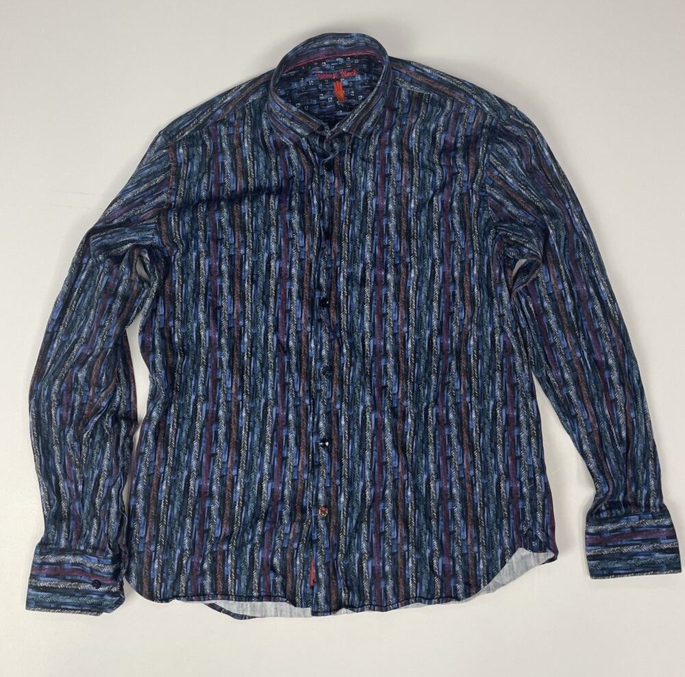 Visconti Mens Large Multicolor Striped Long Sleeve Button Up Shirt